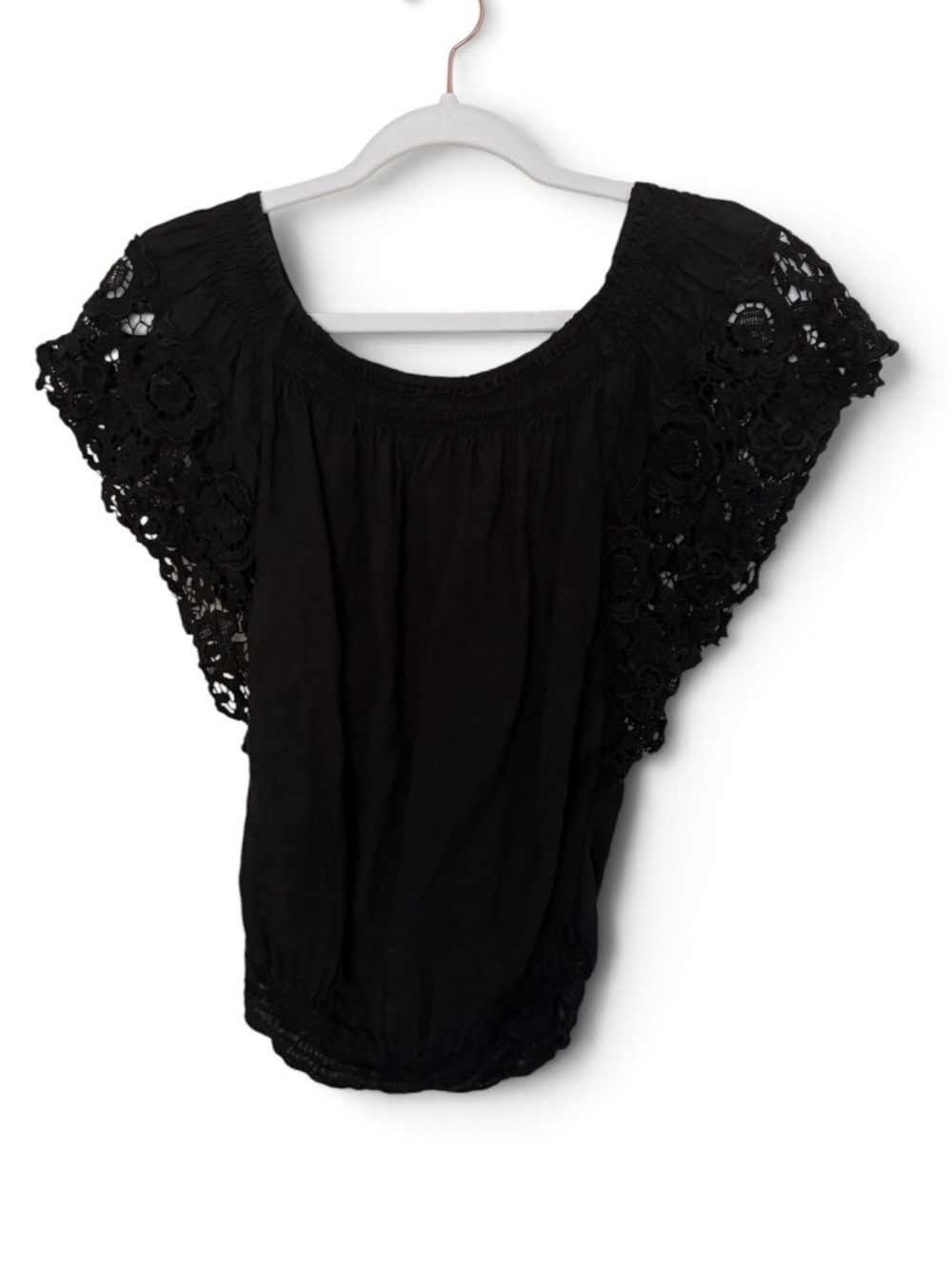 Temptation Positano Barra 100% Linen Black Lace Trim Top Size XS